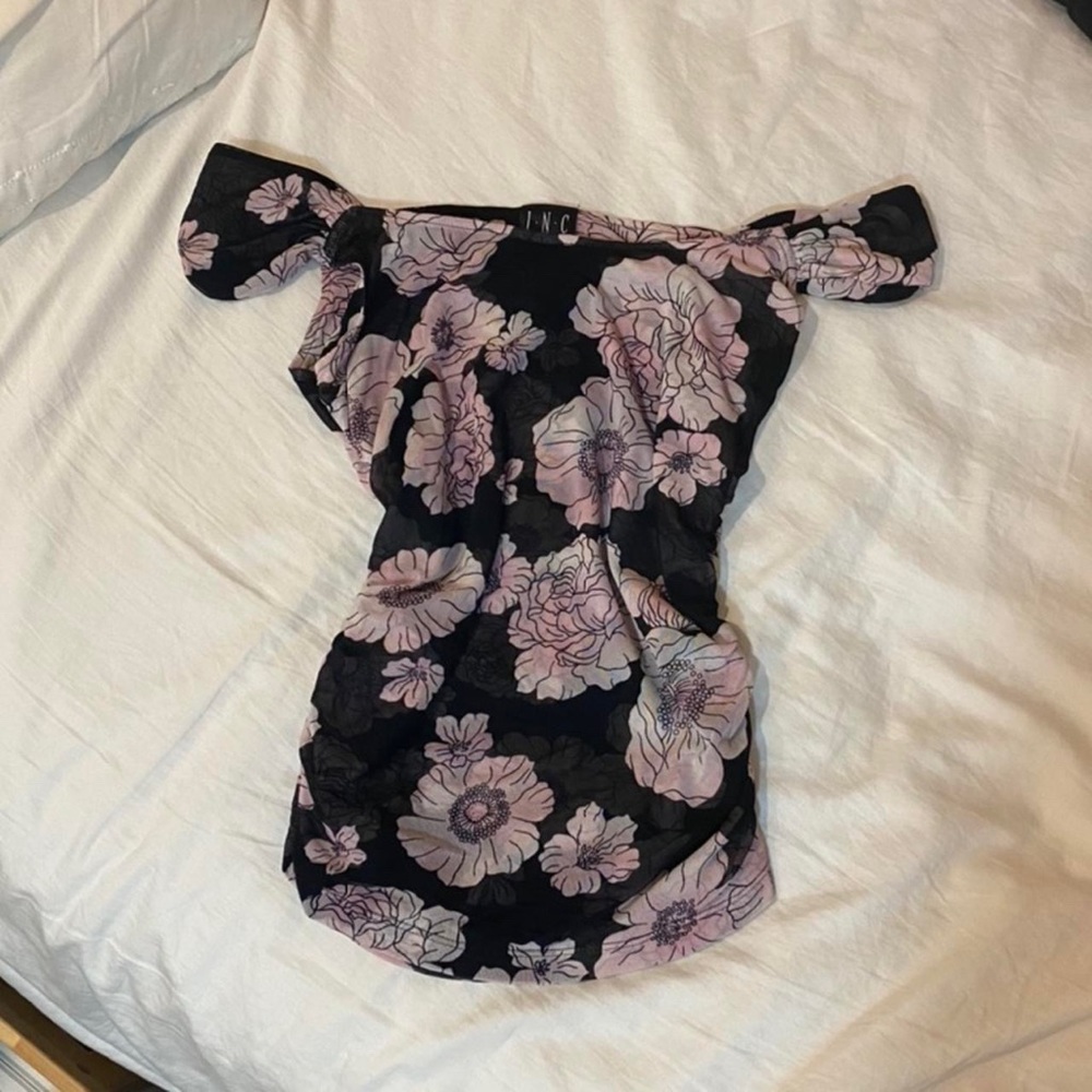 mesh floral ruched top can be on shoulder or off, stretch cami tank micro